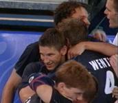 Jubel bei der deutschen Mannschaft nach dem tollen Sieg gegen Ru�land.