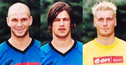 Die WM-Teilnehmer Grimm, Valcic und Lichtlein (v.l.)  geh�rten beim 26:25-Sieg �ber Minden zu den Matchwinnern.