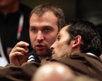 Thierry Omeyer wurde geschont und sah das Spiel gegen Ungarn von der Trib�ne aus - rechts Cedric Burdet.