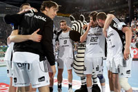 Zufriedene Gesichter bei den Zebras nach dem 39:34-Hinspielsieg.