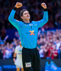 Niklas Landin Jacobsen in action.