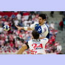 EM 2008: CRO-FRA: Nikola Karabatic wird attackiert.