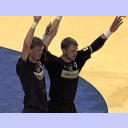 EM 2002-Finale: Abwehrchef Klaus-Dieter Petersen mit Volker Zerbe (links).