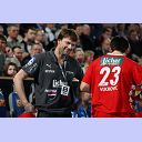 Melsungens Trainer Hedin mit Vuckovic.